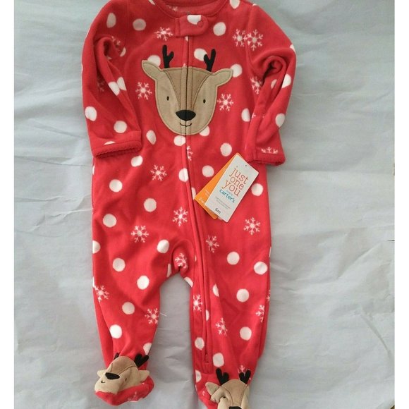 6 M Baby Christmas Reindeer snowflakes red Pajamas Just One You  Carter's - Picture 2 of 3